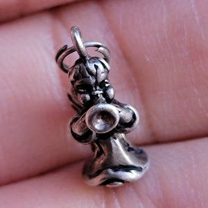 Vintage solid 925 sterling silver angel blowing horn bracelet charm